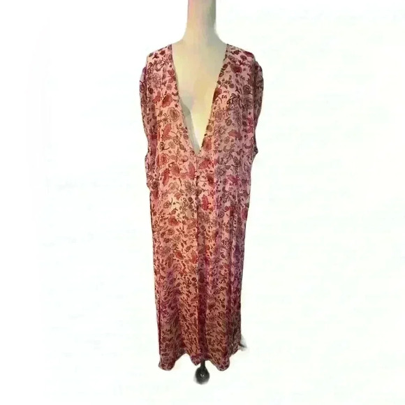 Long Duster with Tie Belt in Pink Floral - Picture 1 of 10